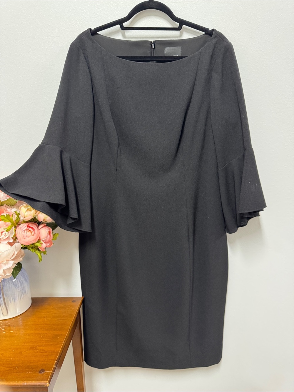 Alex Marie Black Midi Dress with Bell Sleeves